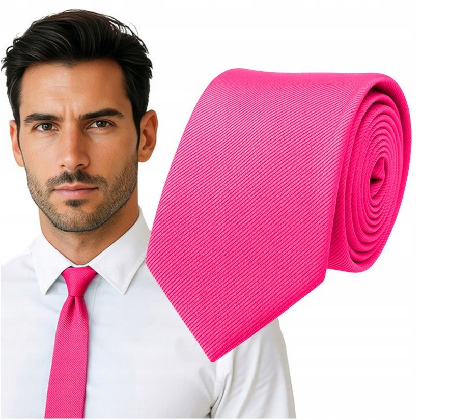 Krawat śledzik prążkowany - ciemnoróżowy