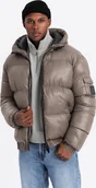 Kurtki męskie - Kurtka męska Ombre Ciepła męska kurtka puffer ze ściągaczami ciemnobeżowa V3 OM-JAHP-0207 L - miniaturka - grafika 1