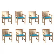 Fotele i krzesła ogrodowe - vidaXL Lumarko Krzesła ogrodowe, 8 szt., niebieskie poduszki, drewno tekowe! 3073062 - miniaturka - grafika 1