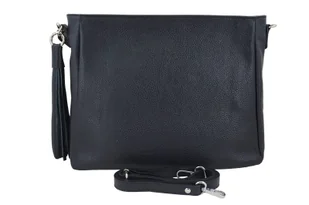 Pojemna skórzana torba z frędzlem - Czarna - Torebki damskie - miniaturka - grafika 7