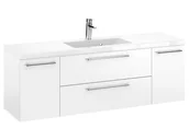 Szafki łazienkowe - Szafka Wisząca Z Umywalką RON 140 cm D - Biały Mat - Uchwyty Chromowane - miniaturka - grafika 1