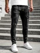 Spodnie męskie - Czarne spodnie jeansowe joggery bojówki męskie Denley KA9582 - miniaturka - grafika 1