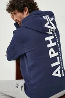Bluzy męskie - Alpha Industries bluza męska kolor granatowy z kapturem z aplikacją - miniaturka - grafika 1