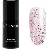 Lakiery hybrydowe - NeoNail UV GEL POLISH - TOP GLOW - Top / Lakier nawierzchniowy z błyszczącymi drobinkami - 7,2 ml - 8703-7 GOLD FLAKES - miniaturka - grafika 1