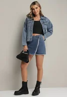 Spodenki damskie - Granatowe Jeansowe Spódnico-Spodenki Jeansowe z Bawełny z Wysokim Stanem Neliatha - miniaturka - grafika 1