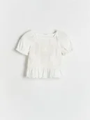 Bluzki dla niemowląt - Reserved - Ażurowa bluzka z bufkami - złamana biel - miniaturka - grafika 1