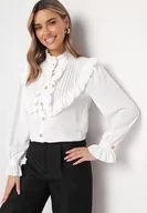 Koszule damskie - Biała Koszula z Żabotem i Falbankami Livjos - miniaturka - grafika 1
