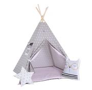Namioty i tipi dla dzieci - SowkaDesign Namiot tipi dla dzieci, bawełna, okienko, kotek, różowy pyłek - miniaturka - grafika 1