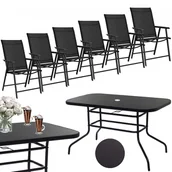 Meble ogrodowe - Zestaw mebli ogrodowych stół ze szkłem hartowanym, 6 krzeseł komplet na taras czarny - miniaturka - grafika 1
