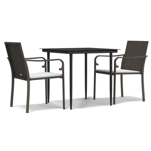 Zestaw mebli ogrodowych rattan PE brązowy, stół czarny 80x80x74 cm, krze