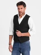 Kamizelki męskie - Elegancka męska kamizelka w jodełkę SLIM FIT - czarna V3 OM-BLZV-0143 M - miniaturka - grafika 1