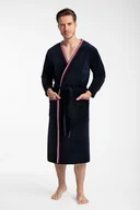 Szlafroki damskie - Szlafrok męski LUNA kod 854 welur granatowy kolorowa plisa L - miniaturka - grafika 1