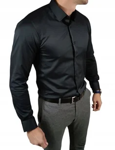 Koszula MęskaCZARNA| SLIM FIT Gładka Biznesowa ESPADA rozmiar XL 43/44 - Koszule męskie - miniaturka - grafika 1