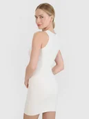 Sukienki - 4F Sukienka mini z prążkowanej dzianiny damska - biała L - miniaturka - grafika 1