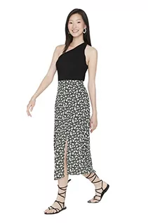 Spódnice - Trendyol Khaki Kwiatowy wzór Tearer Detailed Skirt spódnica, 36 dla kobiet, Khaki, 34 - grafika 1