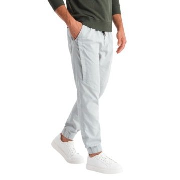 Męskie dzianinowe spodnie joggery jasnoszare V3 OM-PAJO-0202 XL