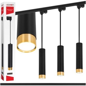 Oświetlenie szynowe 3x lampa wisząca Led Szyna 1m Tuba GU10 czarna Złota