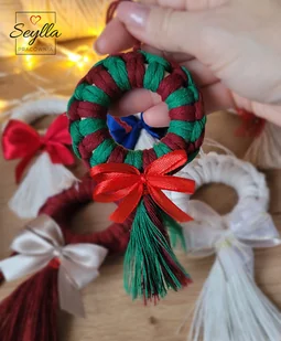 5szt. Wieniec na choinkę boho- bordo, zieleń - Ozdoby bożonarodzeniowe - miniaturka - grafika 1