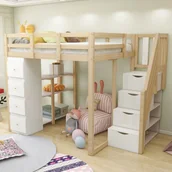 Łóżka dla dzieci i młodzieży - Łóżko piętrowe 140x200cm z szufladą do przechowywania, komoda z półkami, drabinka bezpieczeństwa z szufladami do przechowywania - miniaturka - grafika 1
