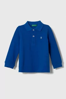 Bluzki dla chłopców - United Colors of Benetton longsleeve bawełniany dziecięcy kolor niebieski gładki - grafika 1