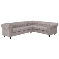 Narożniki - Beliani Sofa narożna tapicerowana beżowa lewostronna CHESTERFIELD - miniaturka - grafika 1