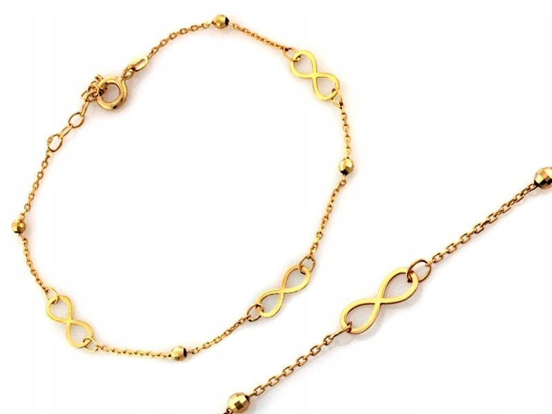 Złota 585 14kt bransoletka łańcuszkowa z symbolem nieskończoności 1.07g