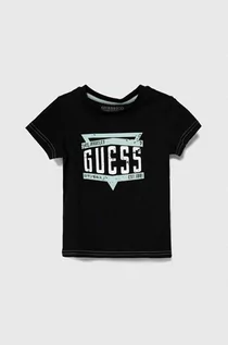 Koszulki dla chłopców - Guess t-shirt bawełniany kolor czarny z nadrukiem - grafika 1