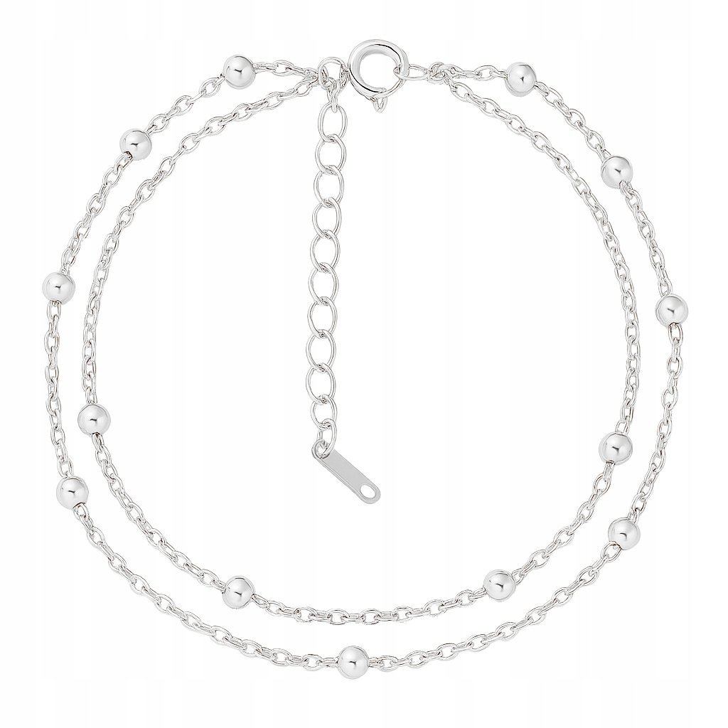 SREBRNA BRANSOLETKA NA NOGĘ PODWÓJNA KULKI STAL CHIRURGICZNA 316L