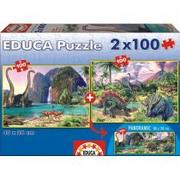Puzzle - Educa 15620 dziecko puzzle dinozaur-świata, 2 X 100-częściowy - miniaturka - grafika 1