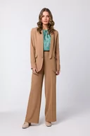 Marynarki i żakiety damskie - Marynarka bez Zapięcia z Szalowym Kołnierzem - Beżowa - miniaturka - grafika 1