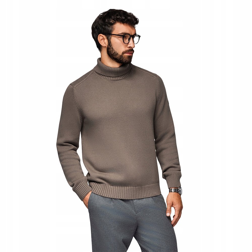 Golf męski sweter z dzianiny - szarobrązowy V1 OM-SWTN-0163 rozmiar S