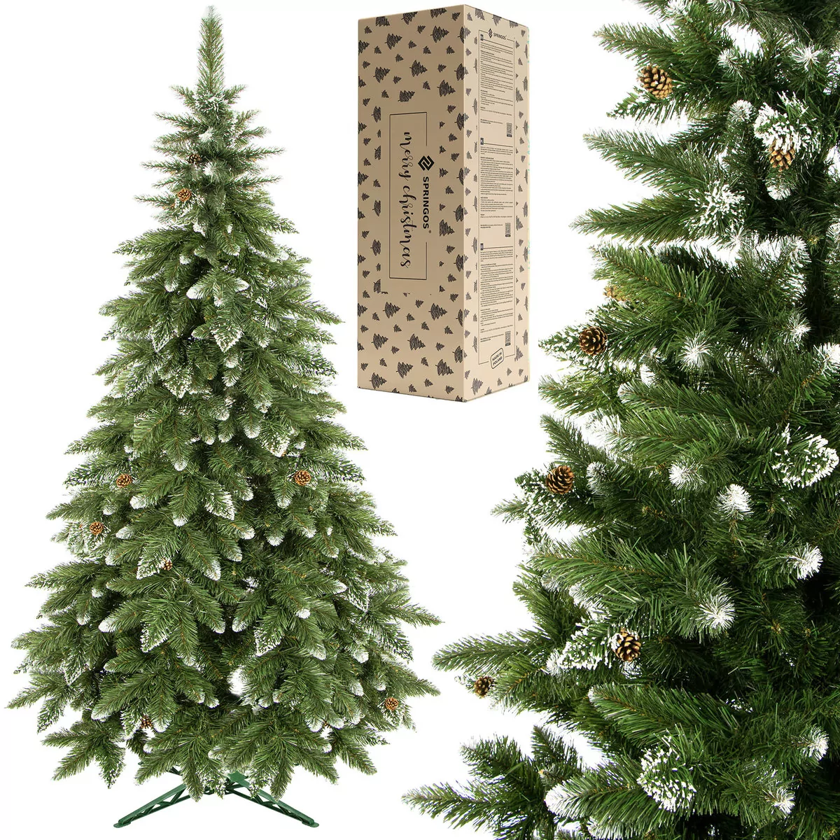 sztuczne Choinka 200 cm Sosna Diamentowa ośnieżone Z Szyszkami Drzewko Świąteczne