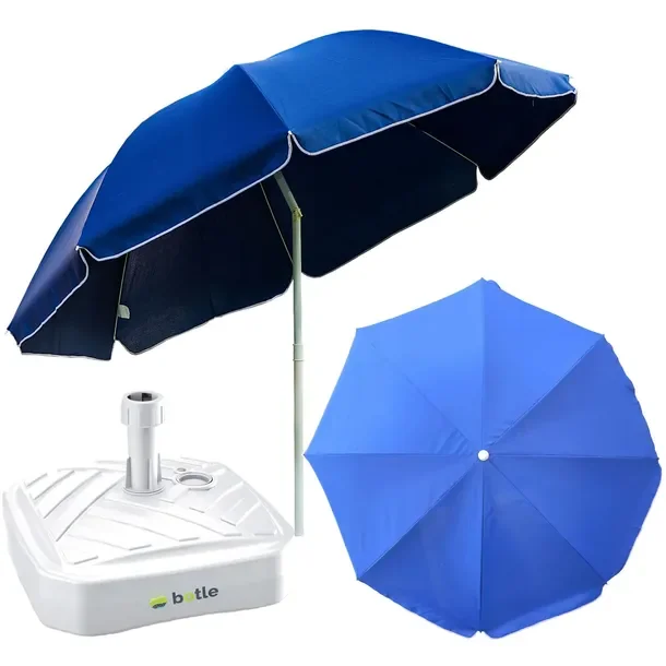 Parasol ogrodowy plażowy 240cm duży łamany z podstawą stojak kwadrat zestaw