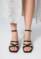 Sandały damskie - Damskie sandały ze skóry z paseczkami na szpilce czarne 37 - miniaturka - grafika 1