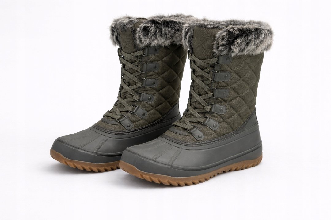 BEARPAW ZIMOWE ŚNIEGOWCE Z PIKOWANEM I FUTERKIEM KHAKI 37 6DA
