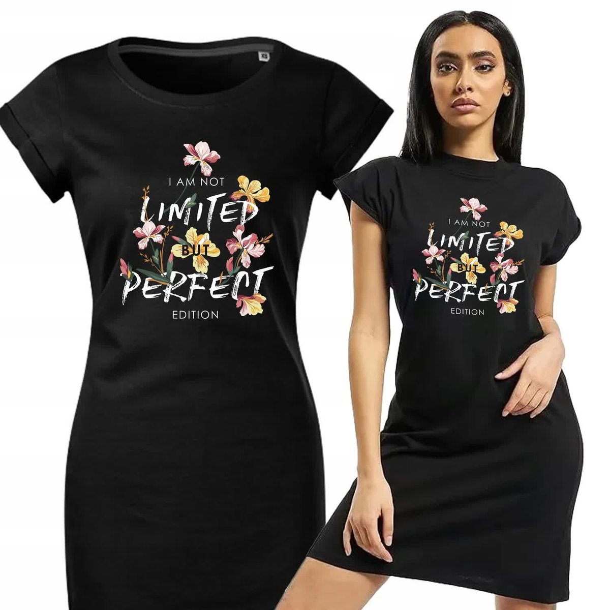 PIŻAMA DAMSKA CZARNA Koszula Nocna Na Prezent I AM NOT LIMITED Wzory - L