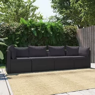 Sofy ogrodowe - vidaXL 4-częściowa sofa ogrodowa, poduszki, rattan PE, czarna - miniaturka - grafika 1