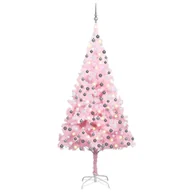 Choinki - vidaXL vidaXL Sztuczna choinka z lampkami LED i bombkami, różowa, 210 cm, PVC - miniaturka - grafika 1