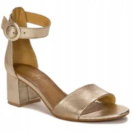 Sandały damskie - Maciejka 04141-42 złote sandały damskie na słupku skórzane eleganckie r.39 - miniaturka - grafika 1