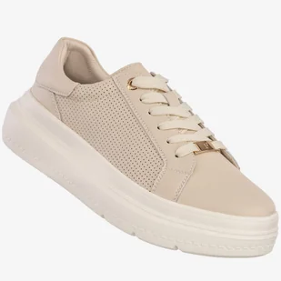 Sneakersy Damskie Skórzane Buty Na Platformie Półbuty Beżowe Filippo Beżowy 39 - Półbuty damskie - miniaturka - grafika 1