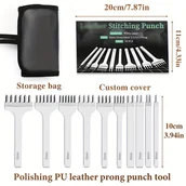 Rękodzieło - TEMU 10 szt. Dziurkacze do skóry, różne rozmiary, biały stal 1/2/4/6 Prong Skórzany kowadło z torbą do przechowywania do DIY - miniaturka - grafika 1