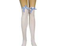Pończochy białe, gładkie z niebieskimi kokardkami, 1 kpl.