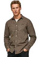 Koszule męskie - Koszula męska Pepe Jeans Fander brązowa w kratę flanelowa-L - miniaturka - grafika 1