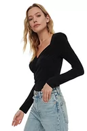 Body - Trendyol Damskie body z dzianiny o gładkiej wyściółce, Czarny, L - miniaturka - grafika 1
