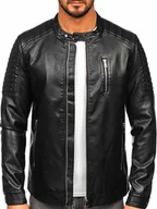 Kurtki męskie - Czarna skórzana kurtka męska biker Denley 11Z8017 - miniaturka - grafika 1