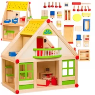 Domki dla lalek - Drewniany domek dla lalek do skręcania, piętrowy + mebelki - miniaturka - grafika 1