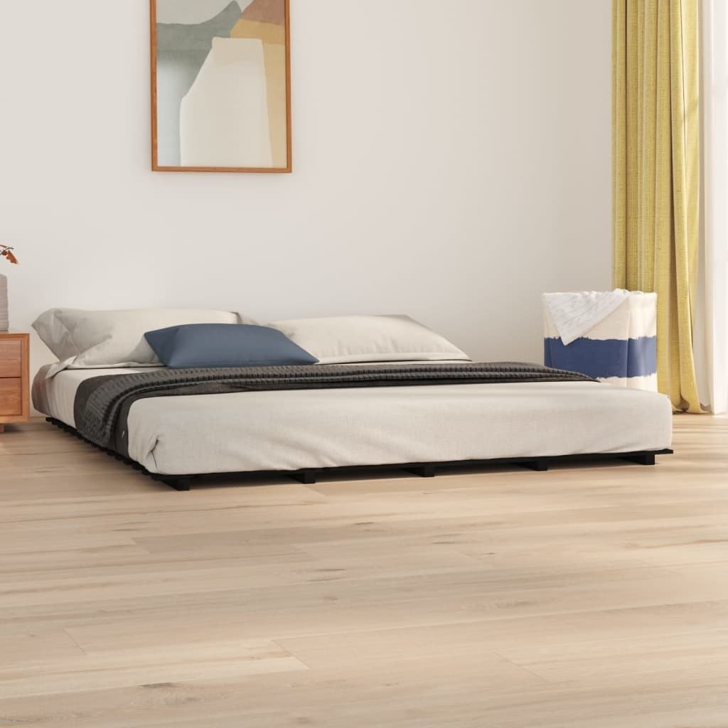 Łóżko z litego drewna sosna czarna 200x200 cm