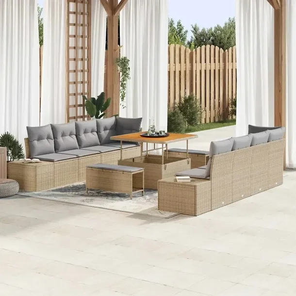 Modułowy zestaw sof ogrodowych dla 4 osób, beżowy i jasnoszary, rattan