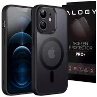 Etui i futerały do telefonów - Etui do Apple iPhone 12 obudowa Alogy MagSafe Hybrid Matte Case pokrowiec matowy z ochroną obiektywu czarny + Szkło - miniaturka - grafika 1