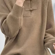 Bluzy damskie - TEMU Damska Modna Bluza z Wysokim Kołnierzem, Guzikami, Długim Rękawem, Ribana, Luźna i Uniwersalna na Jesień/Zimę - miniaturka - grafika 1